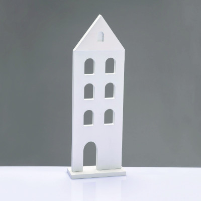 ^WOODEN DECORATIVE WHITE HOUSE  ΜΟΤΙΦ 11.5*5*33,5cm^  -X063367